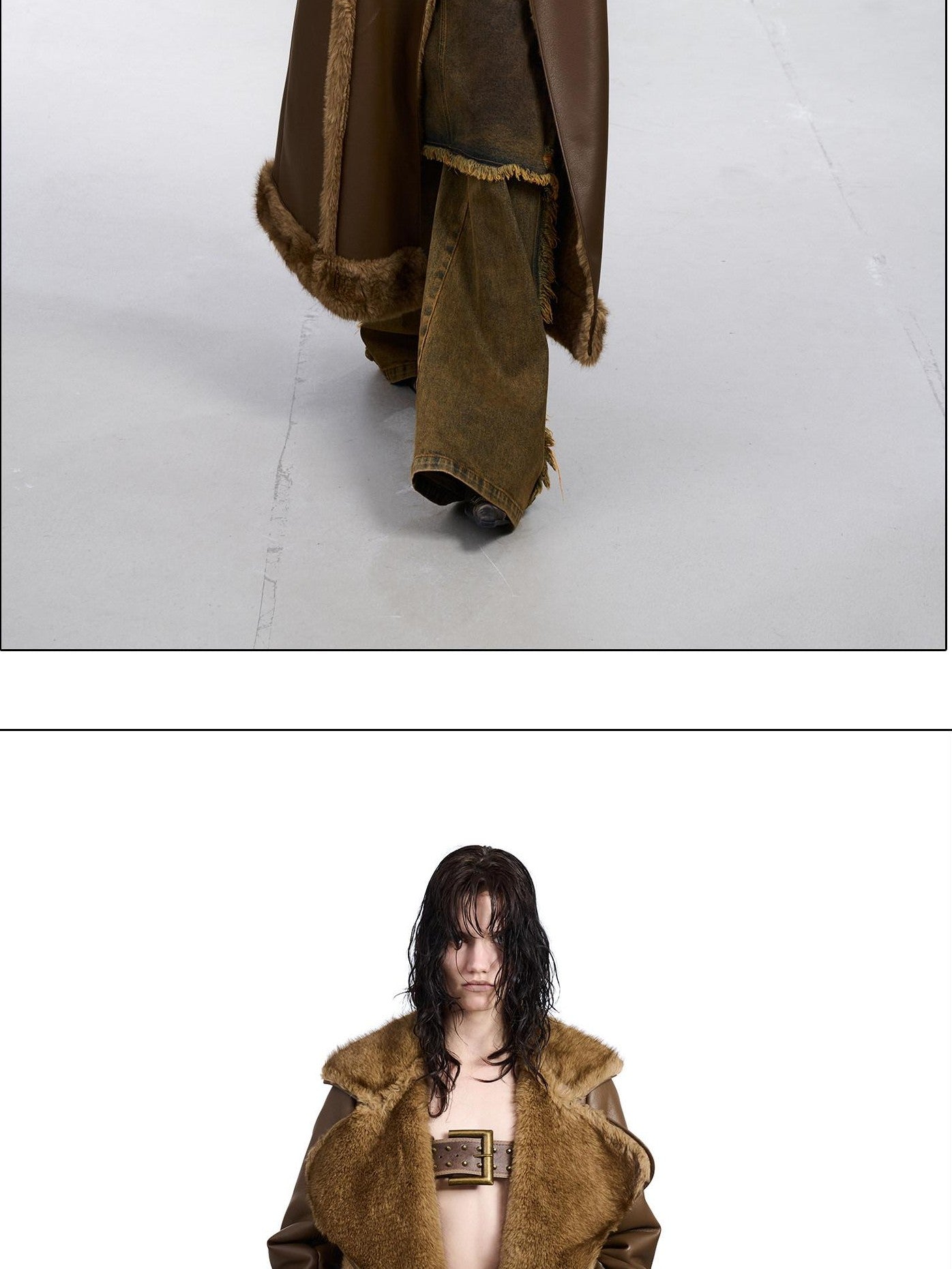 NORTH NODE Black Double Breasted Faux Shearling Notch Collar Women&