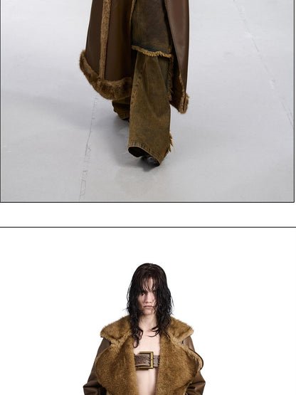 NORTH NODE Black Double Breasted Faux Shearling Notch Collar Women&