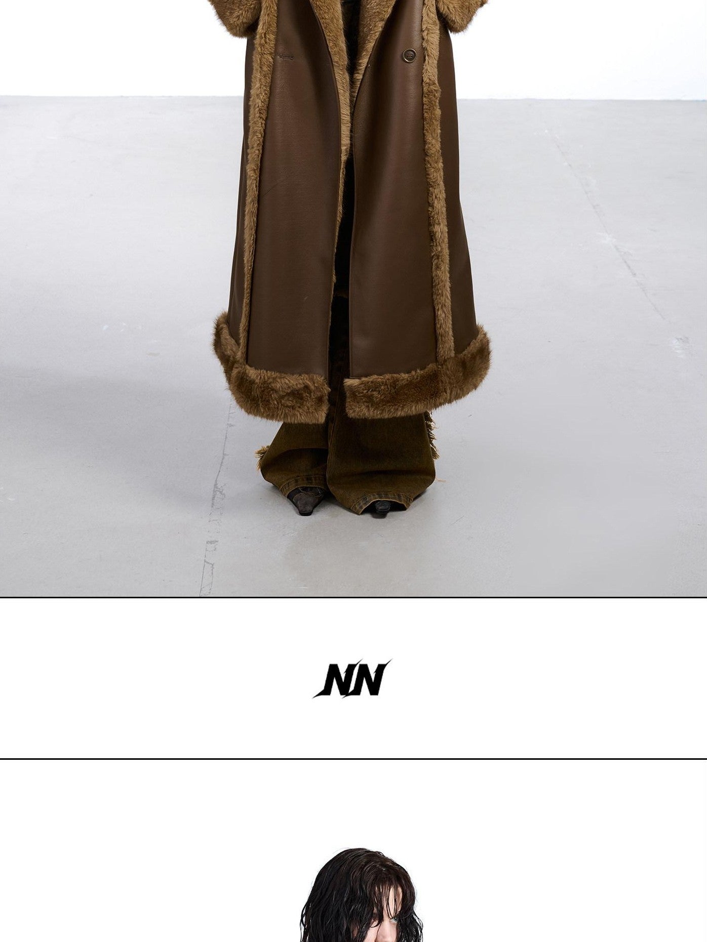NORTH NODE Black Double Breasted Faux Shearling Notch Collar Women&