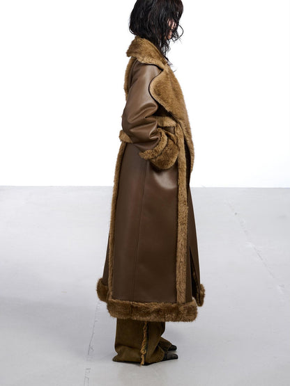 NORTH NODE Black Double Breasted Faux Shearling Notch Collar Women&