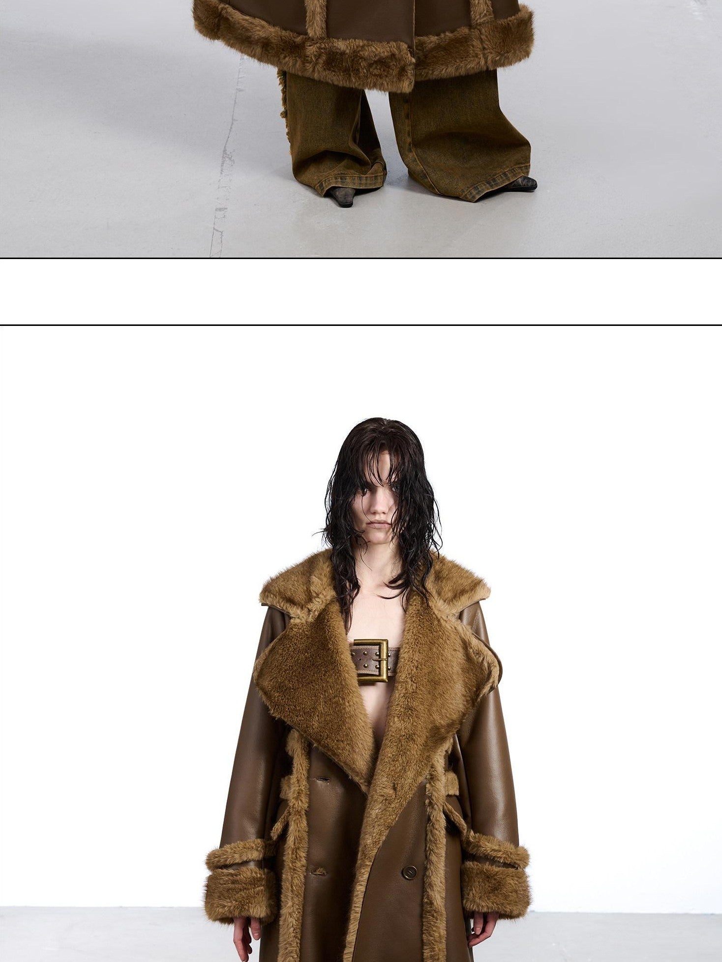 NORTH NODE Black Double Breasted Faux Shearling Notch Collar Women&