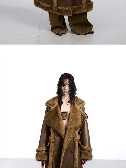 NORTH NODE Black Double Breasted Faux Shearling Notch Collar Women&