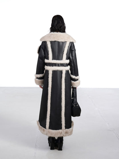 NORTH NODE Black Double Breasted Faux Shearling Notch Collar Women&