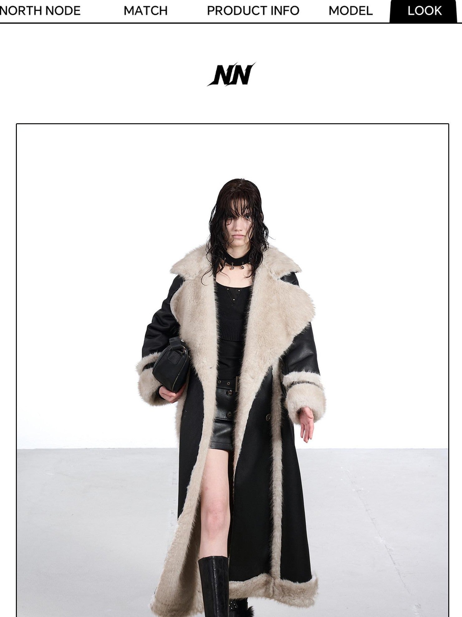 NORTH NODE Black Double Breasted Faux Shearling Notch Collar Women&