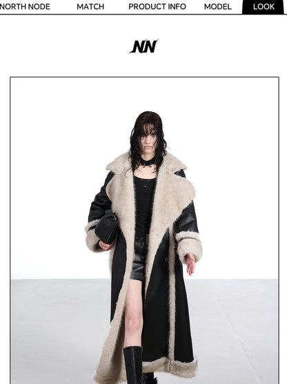 NORTH NODE Black Double Breasted Faux Shearling Notch Collar Women&