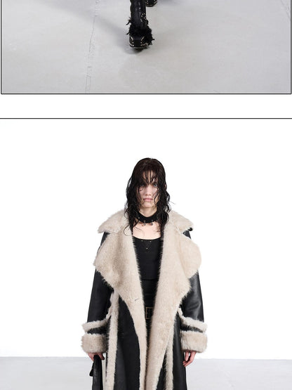 NORTH NODE Black Double Breasted Faux Shearling Notch Collar Women&