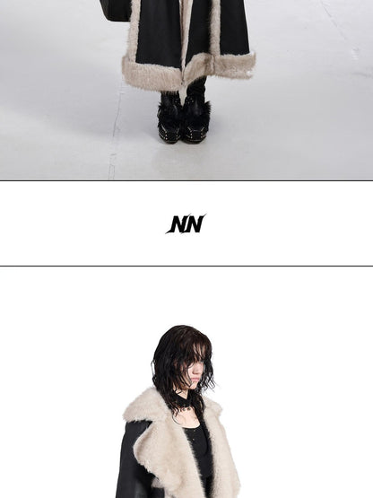 NORTH NODE Black Double Breasted Faux Shearling Notch Collar Women&