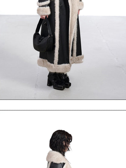 NORTH NODE Black Double Breasted Faux Shearling Notch Collar Women&