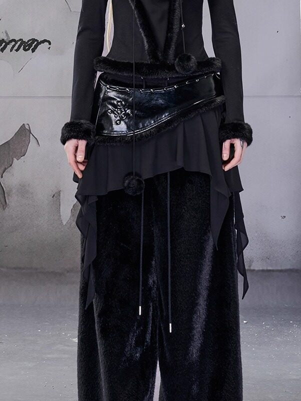 NORTH_NODE_Black_Fuzzy_Trim_Patchwork_Asymmetrical_Ruffle_Women&