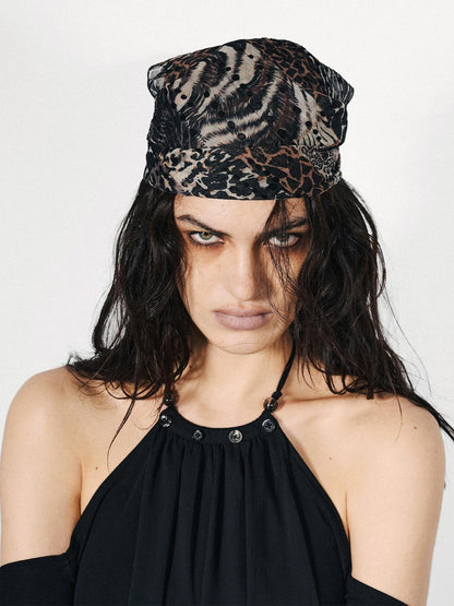 NORTH NODE Black Leopard Print Multiway Small Square Silk Women&