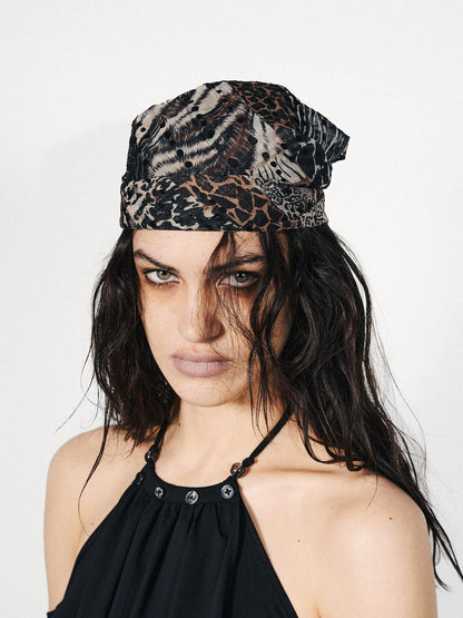 NORTH NODE Black Leopard Print Multiway Small Square Silk Women&