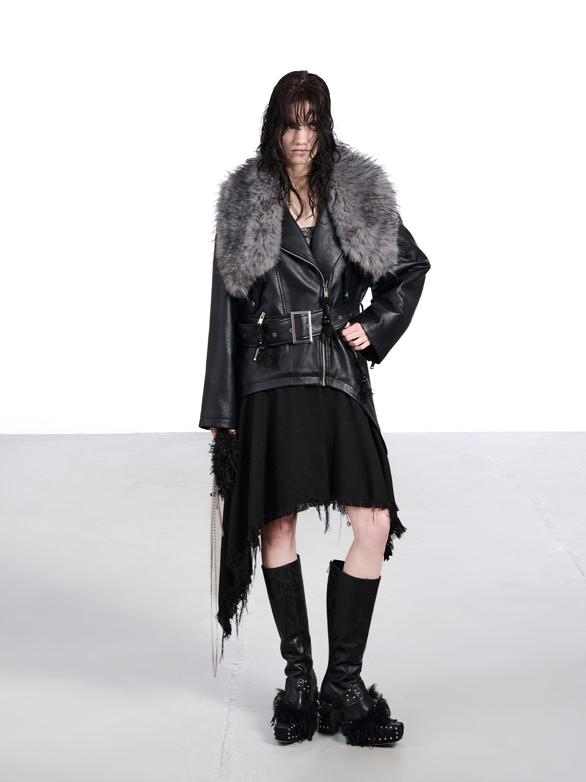 NORTH_NODE_Black_Patchwork_Padded_Detachable_Faux_Fur_Collar_Women&