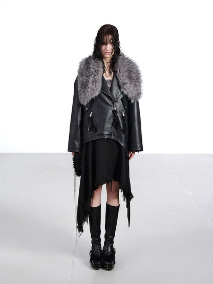 NORTH NODE Black Patchwork Padded Detachable Faux Fur Collar Women&