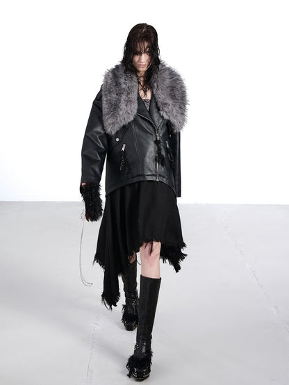 NORTH NODE Black Patchwork Padded Detachable Faux Fur Collar Women&