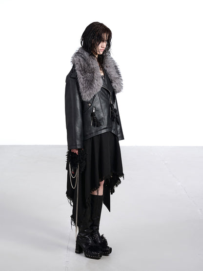 NORTH NODE Black Patchwork Padded Detachable Faux Fur Collar Women&
