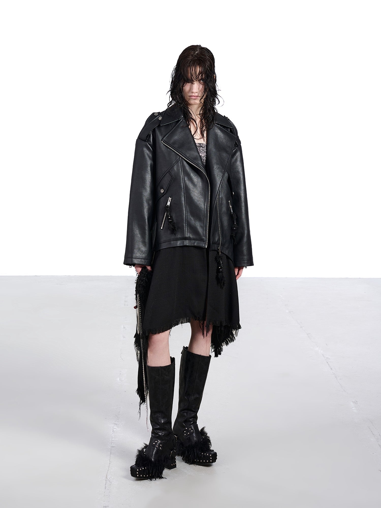 NORTH NODE Black Patchwork Padded Detachable Faux Fur Collar Women&