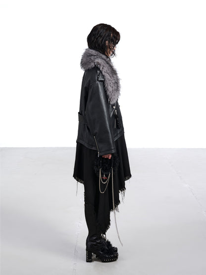 NORTH NODE Black Patchwork Padded Detachable Faux Fur Collar Women&