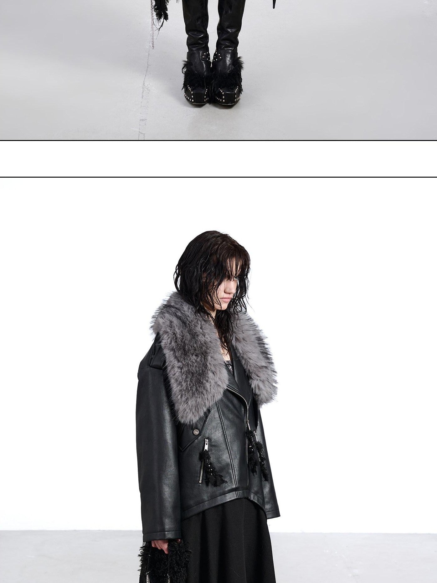 NORTH NODE Black Patchwork Padded Detachable Faux Fur Collar Women&