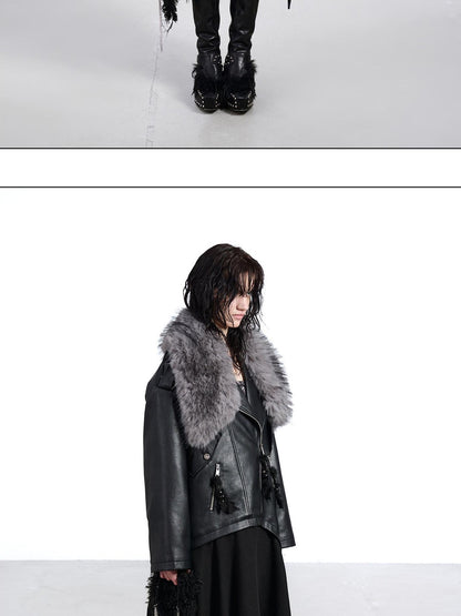 NORTH NODE Black Patchwork Padded Detachable Faux Fur Collar Women&