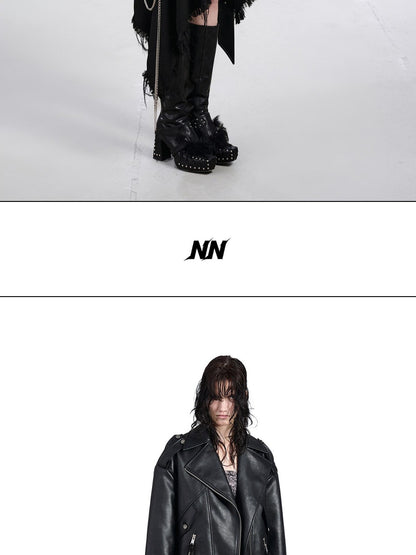 NORTH NODE Black Patchwork Padded Detachable Faux Fur Collar Women&