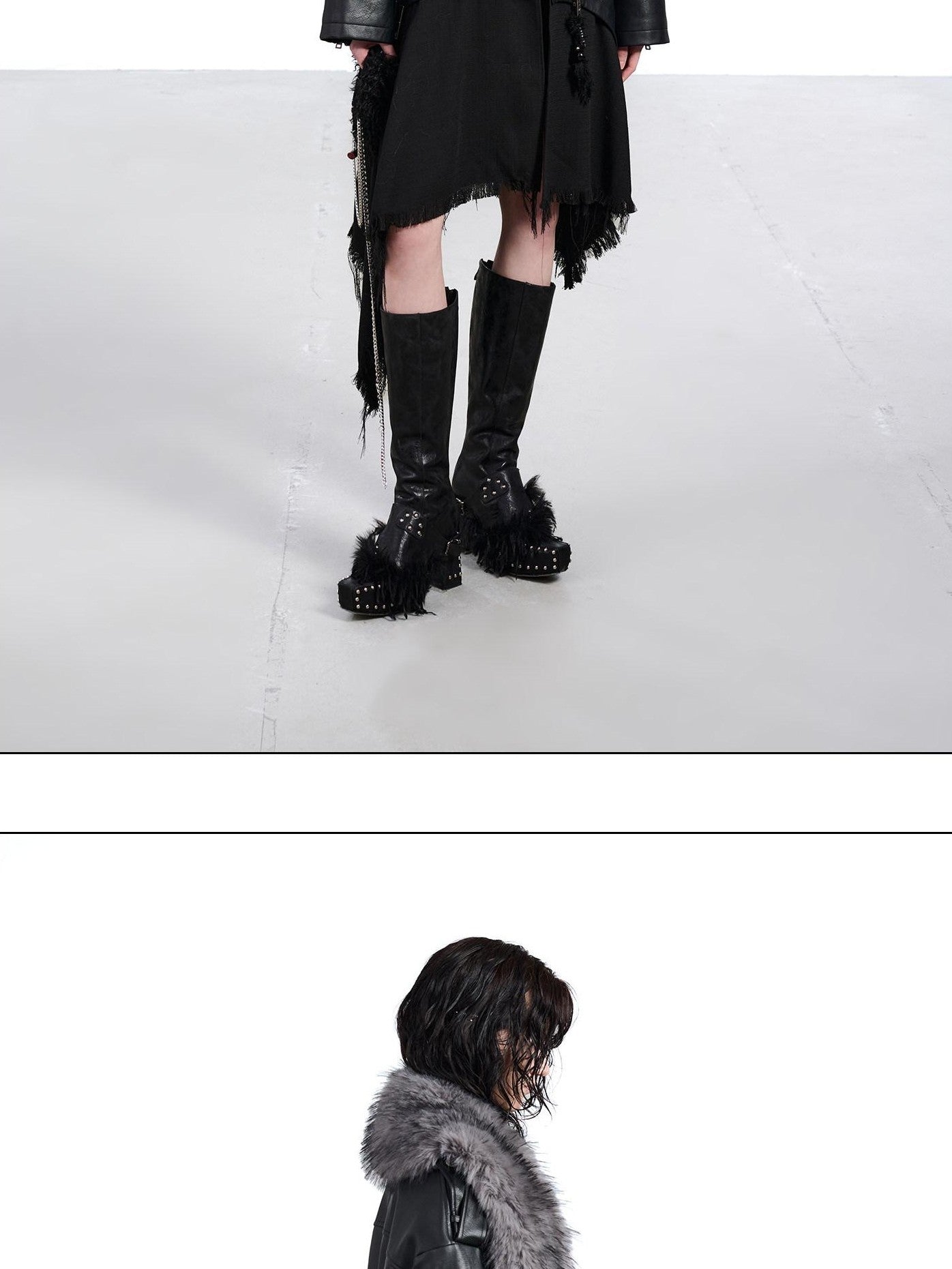 NORTH NODE Black Patchwork Padded Detachable Faux Fur Collar Women&