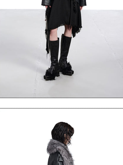 NORTH NODE Black Patchwork Padded Detachable Faux Fur Collar Women&