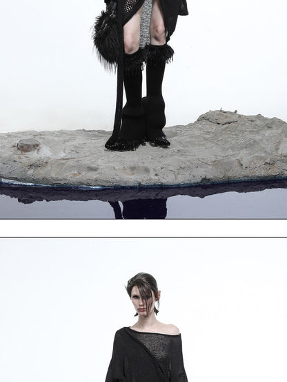 NORTH NODE Black Punk Distressed Irregular Crewneck Women&