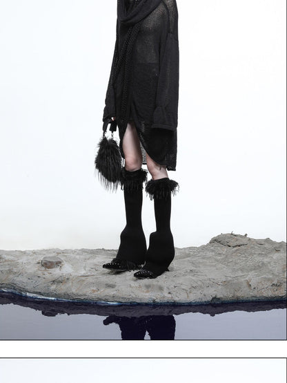 NORTH NODE Black Punk Distressed Irregular Crewneck Women&