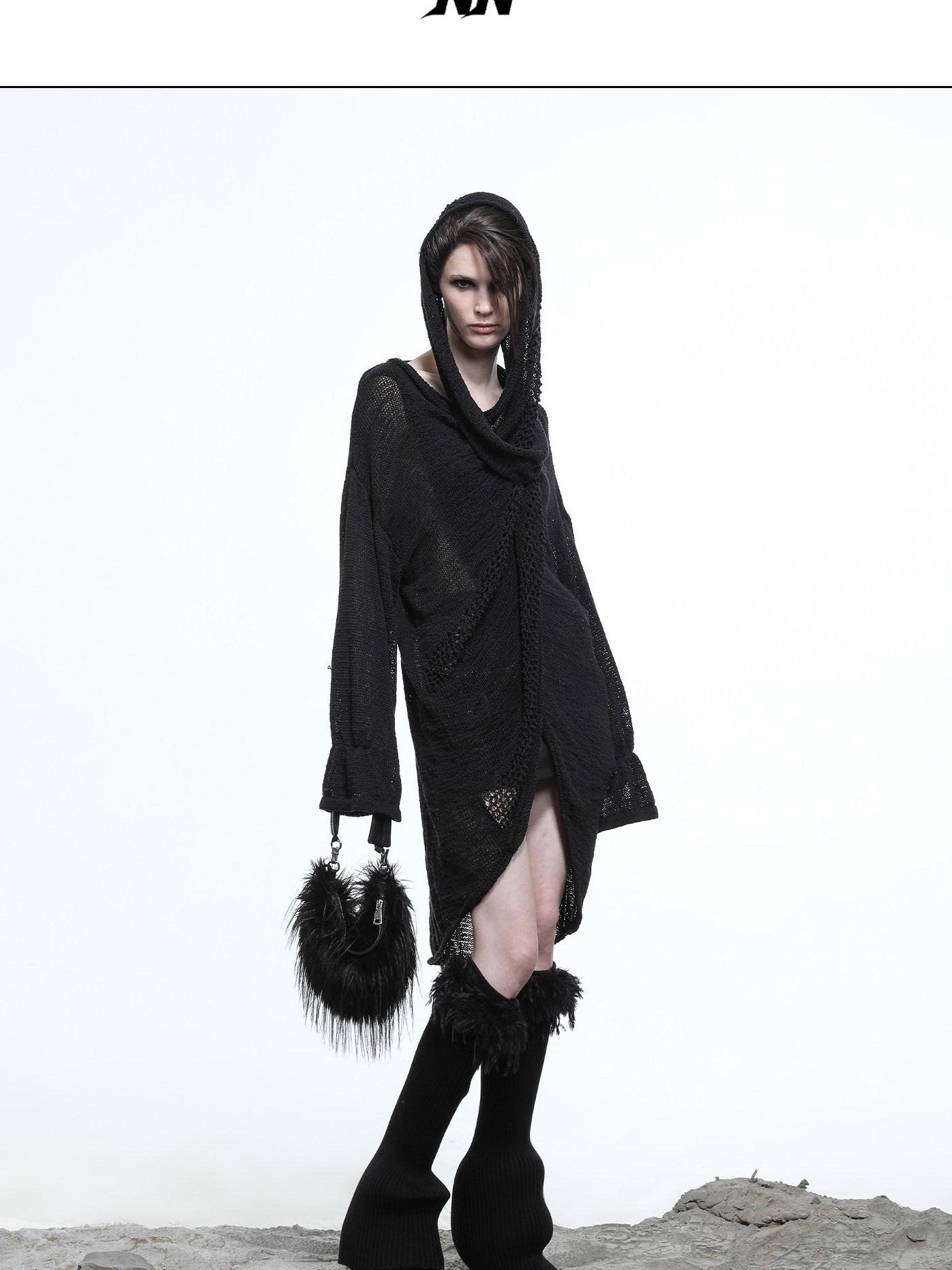 NORTH NODE Black Punk Distressed Irregular Crewneck Women&