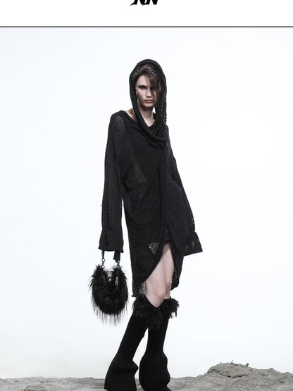 NORTH NODE Black Punk Distressed Irregular Crewneck Women&