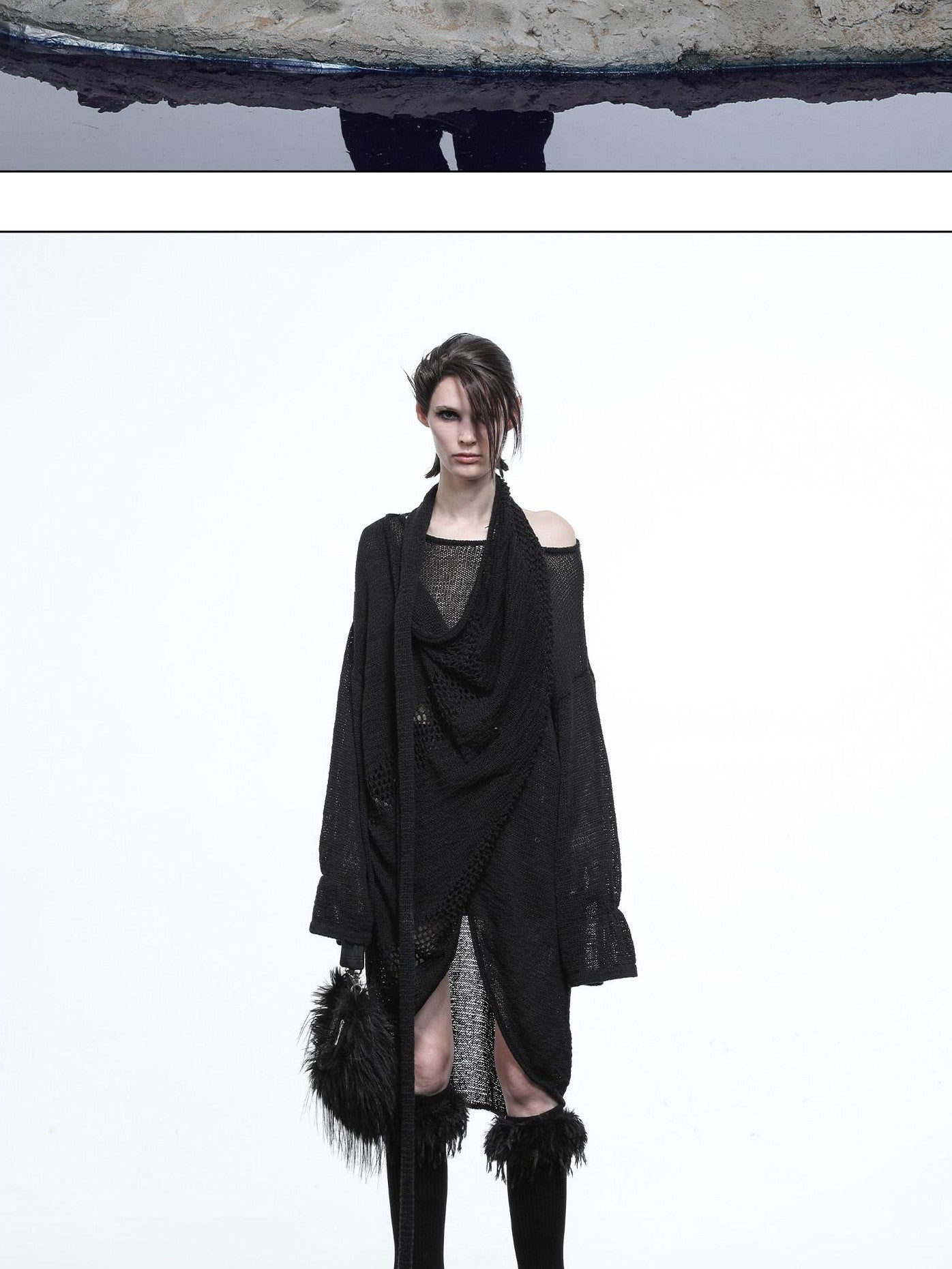 NORTH NODE Black Punk Distressed Irregular Crewneck Women&