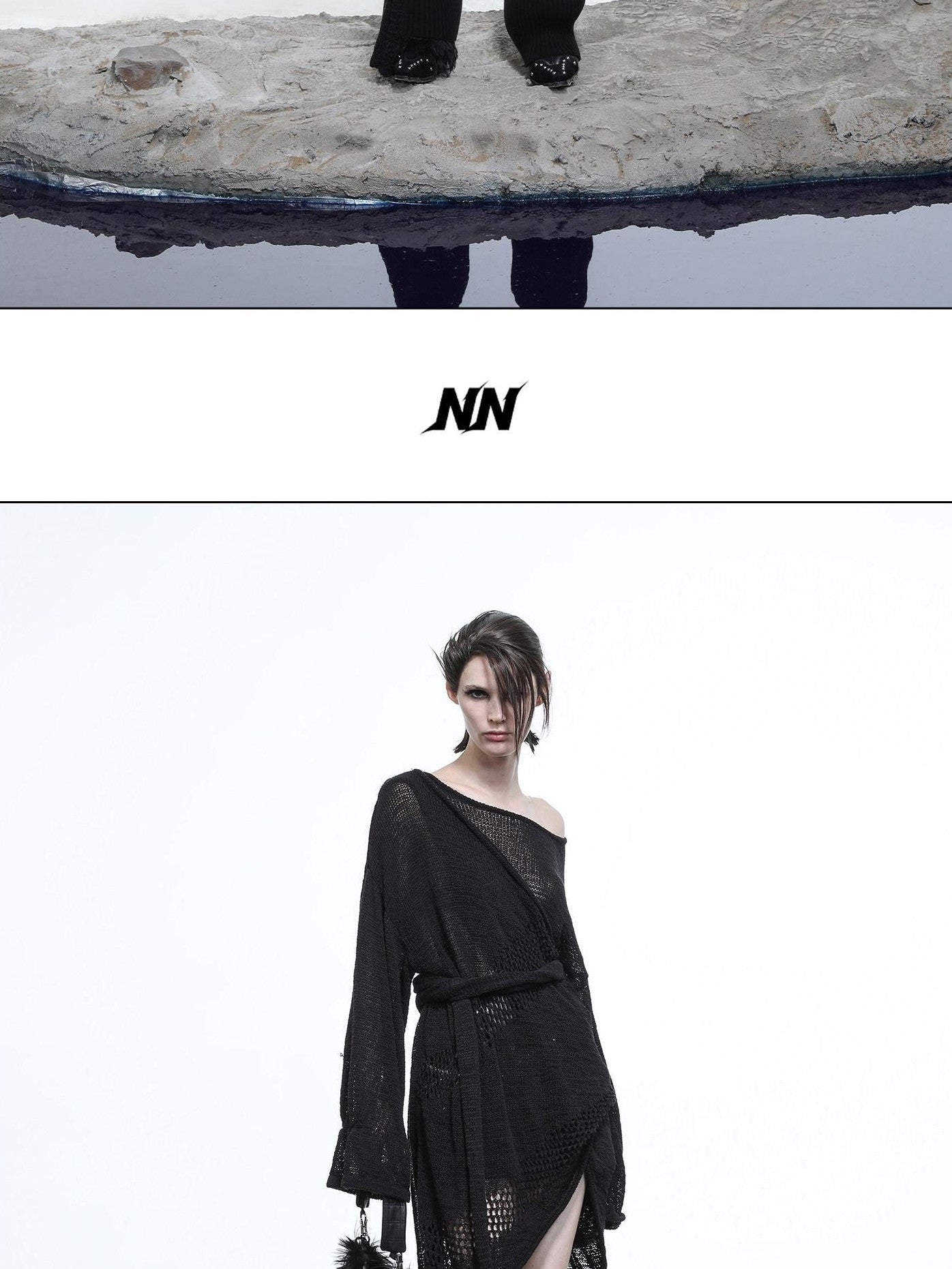 NORTH NODE Black Punk Distressed Irregular Crewneck Women&