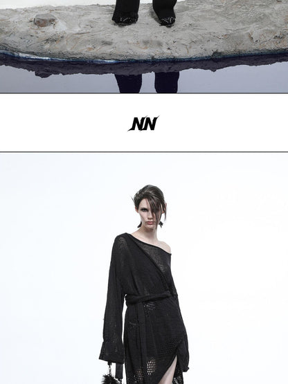 NORTH NODE Black Punk Distressed Irregular Crewneck Women&