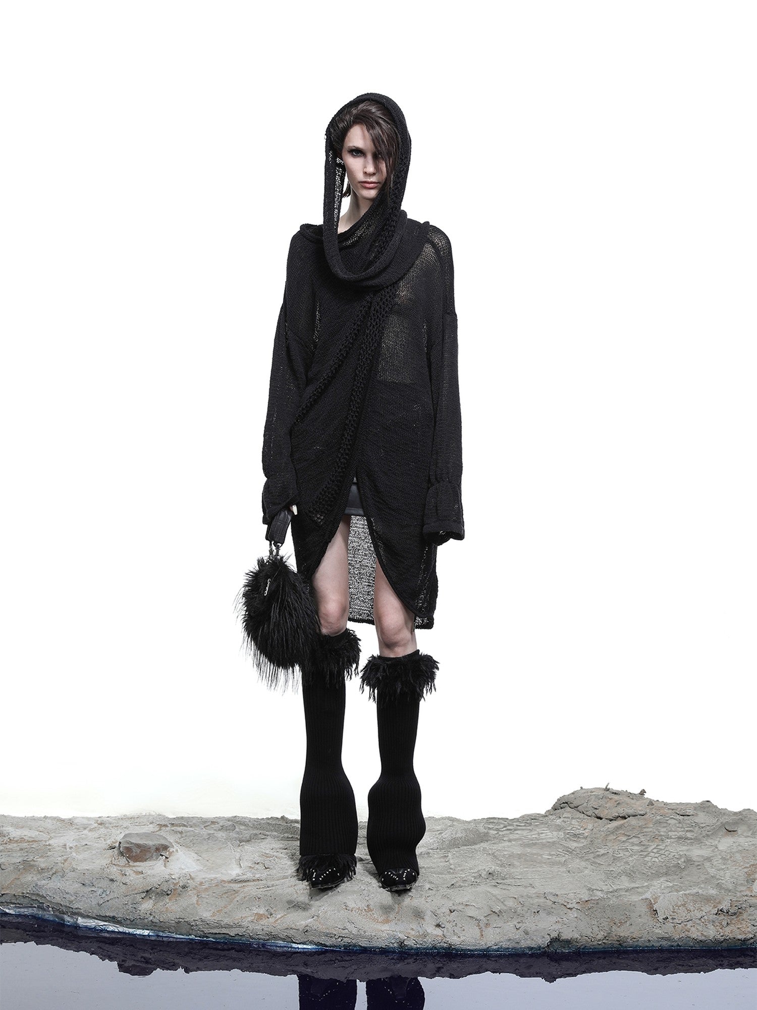 NORTH NODE Black Punk Distressed Irregular Crewneck Women&