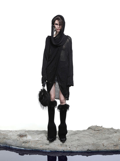 NORTH NODE Black Punk Distressed Irregular Crewneck Women&
