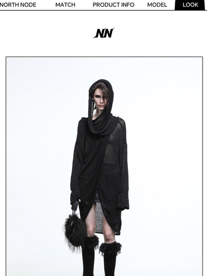 NORTH NODE Black Punk Distressed Irregular Crewneck Women&