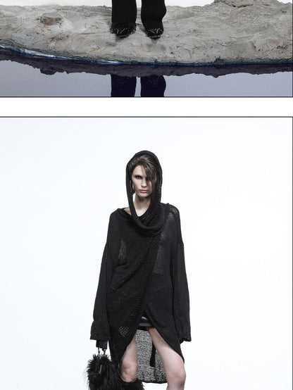 NORTH NODE Black Punk Distressed Irregular Crewneck Women&