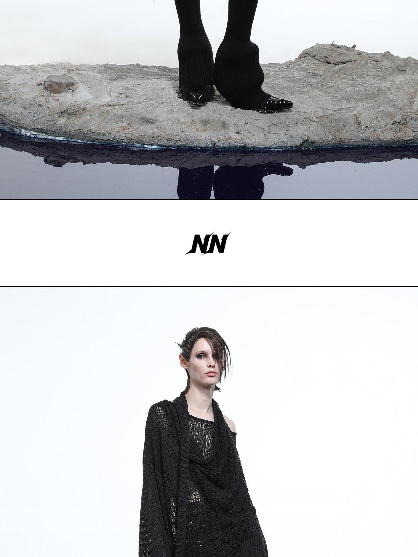 NORTH NODE Black Punk Distressed Irregular Crewneck Women&