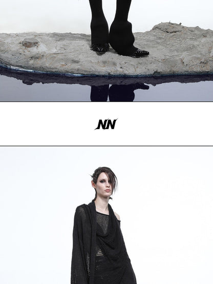 NORTH NODE Black Punk Distressed Irregular Crewneck Women&