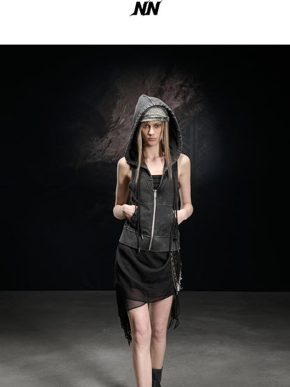 NORTH NODE Black Ruffle Asymmetric Spliced Mid Waist Women&