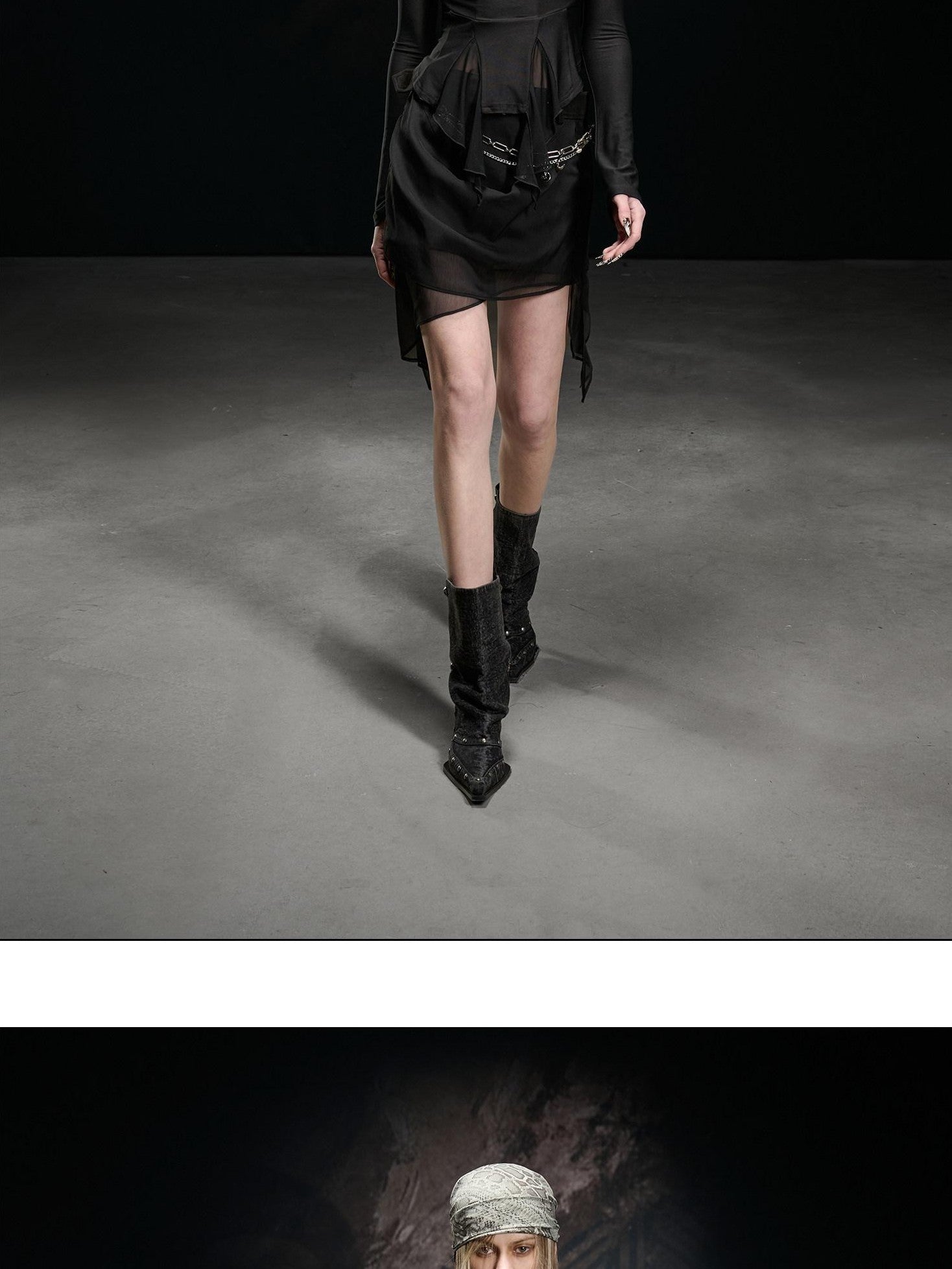 NORTH NODE Black Ruffle Asymmetric Spliced Mid Waist Women&