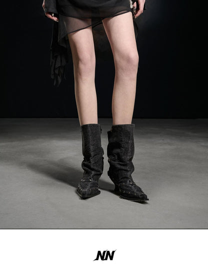 NORTH NODE Black Ruffle Asymmetric Spliced Mid Waist Women&