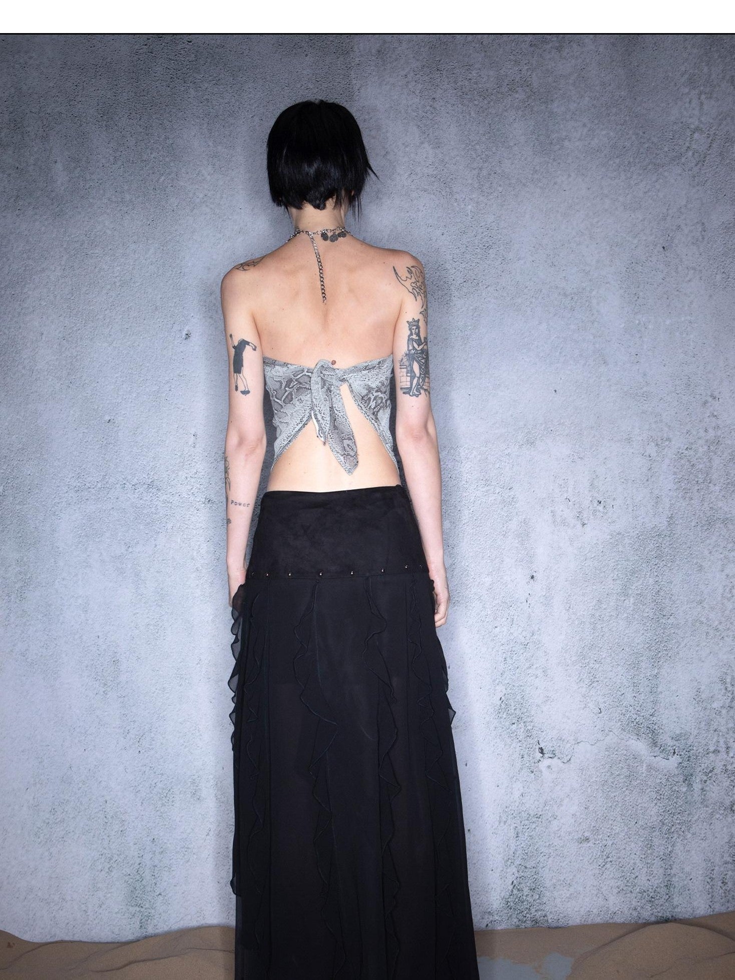 NORTH NODE Black Ruffle Patchwork Asymmetric Irregular A Line Women&
