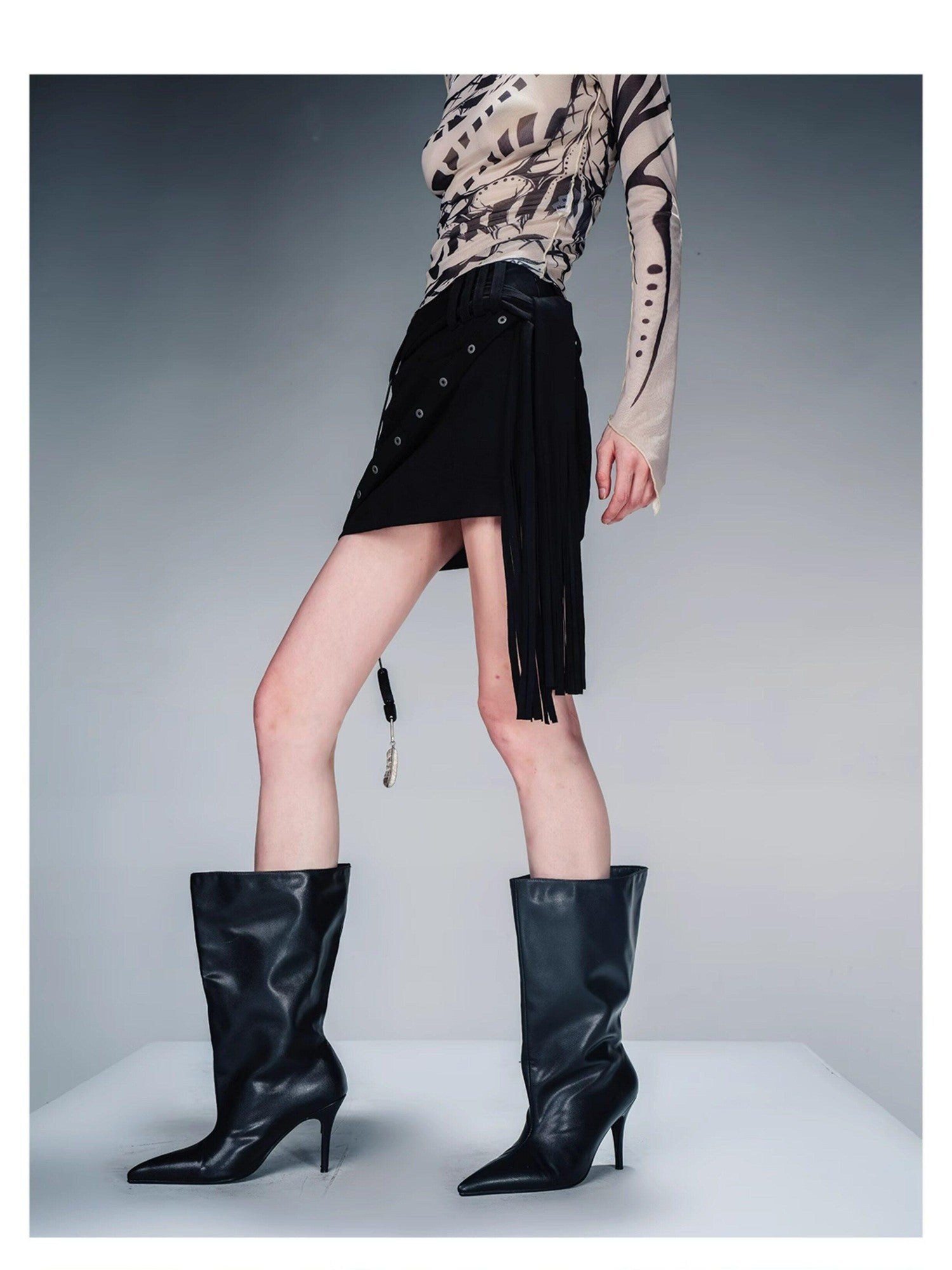 NORTH NODE Black Tassel Strap Straight Slim Women&
