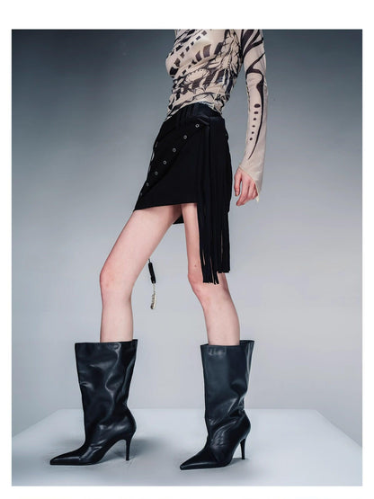 NORTH NODE Black Tassel Strap Straight Slim Women&
