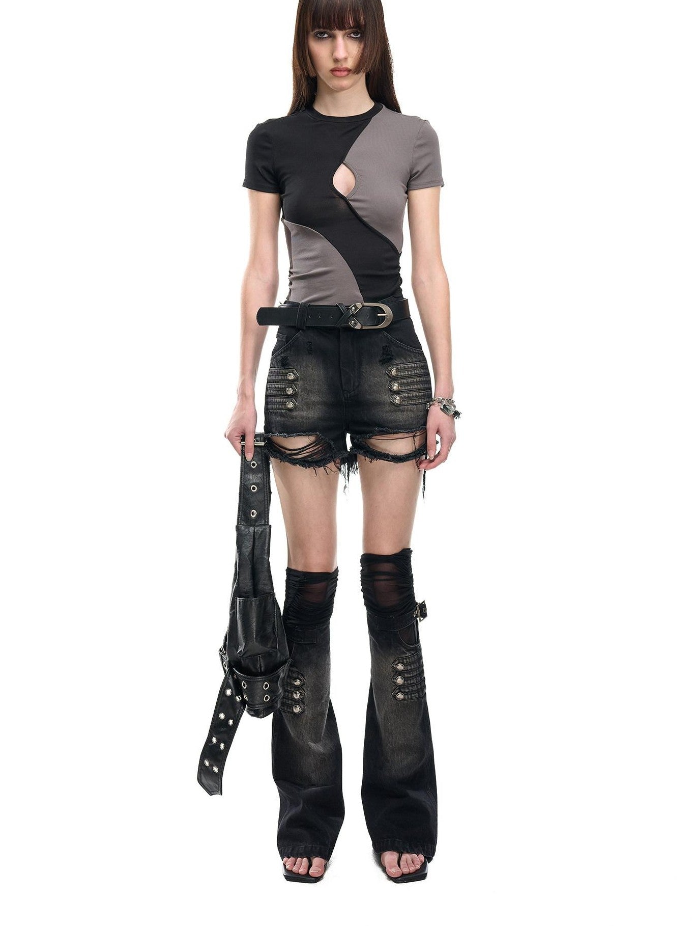 NORTH NODE Black Washed Ripped Natural Waist Straight Women&