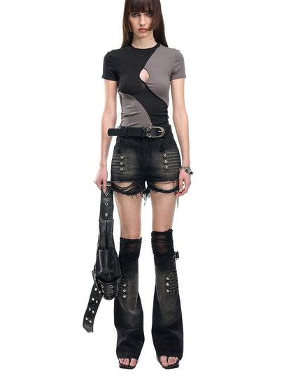 NORTH NODE Black Washed Ripped Natural Waist Straight Women&
