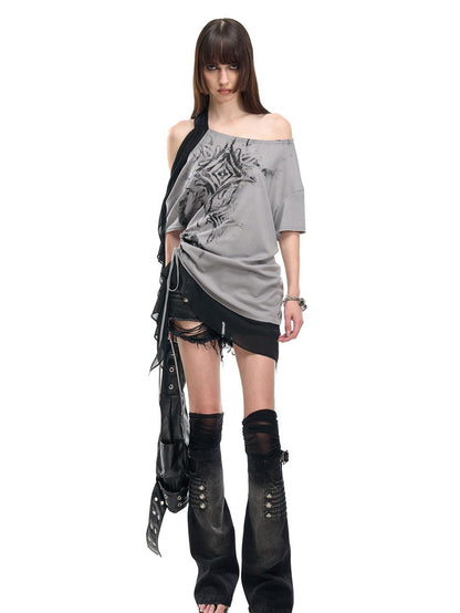 NORTH NODE Black Washed Ripped Natural Waist Straight Women&