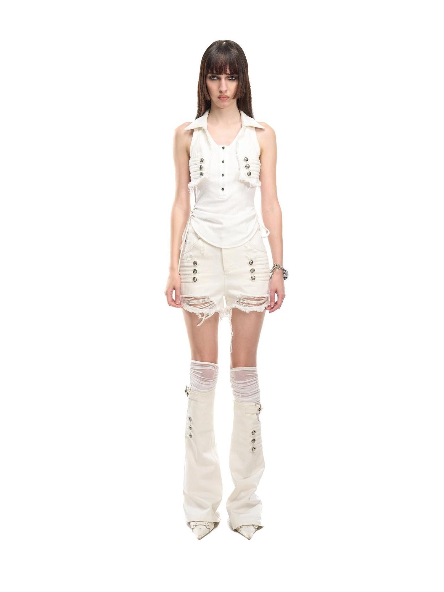 NORTH NODE Black Washed Ripped Natural Waist Straight Women&