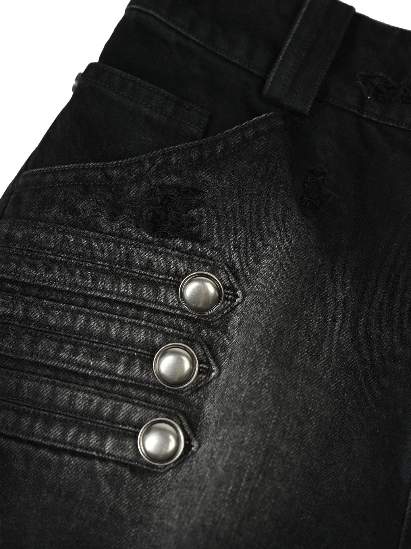 NORTH NODE Black Washed Ripped Natural Waist Straight Women&